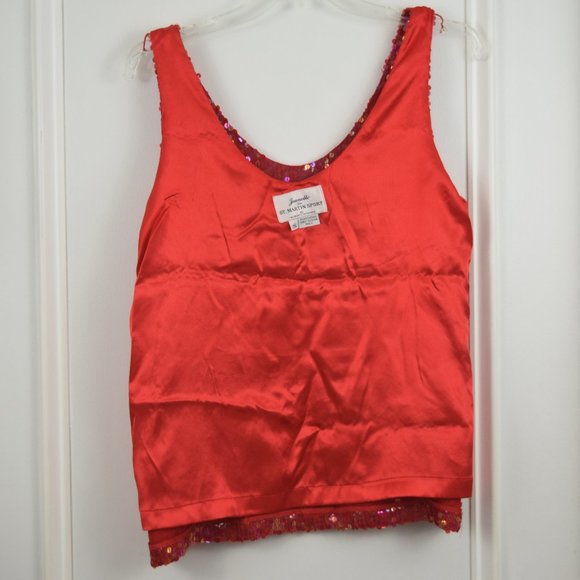 Jeanette for St Martin Sport Sequin Top Women Small Red Sleeveless Lined Disco - Picture 5 of 10